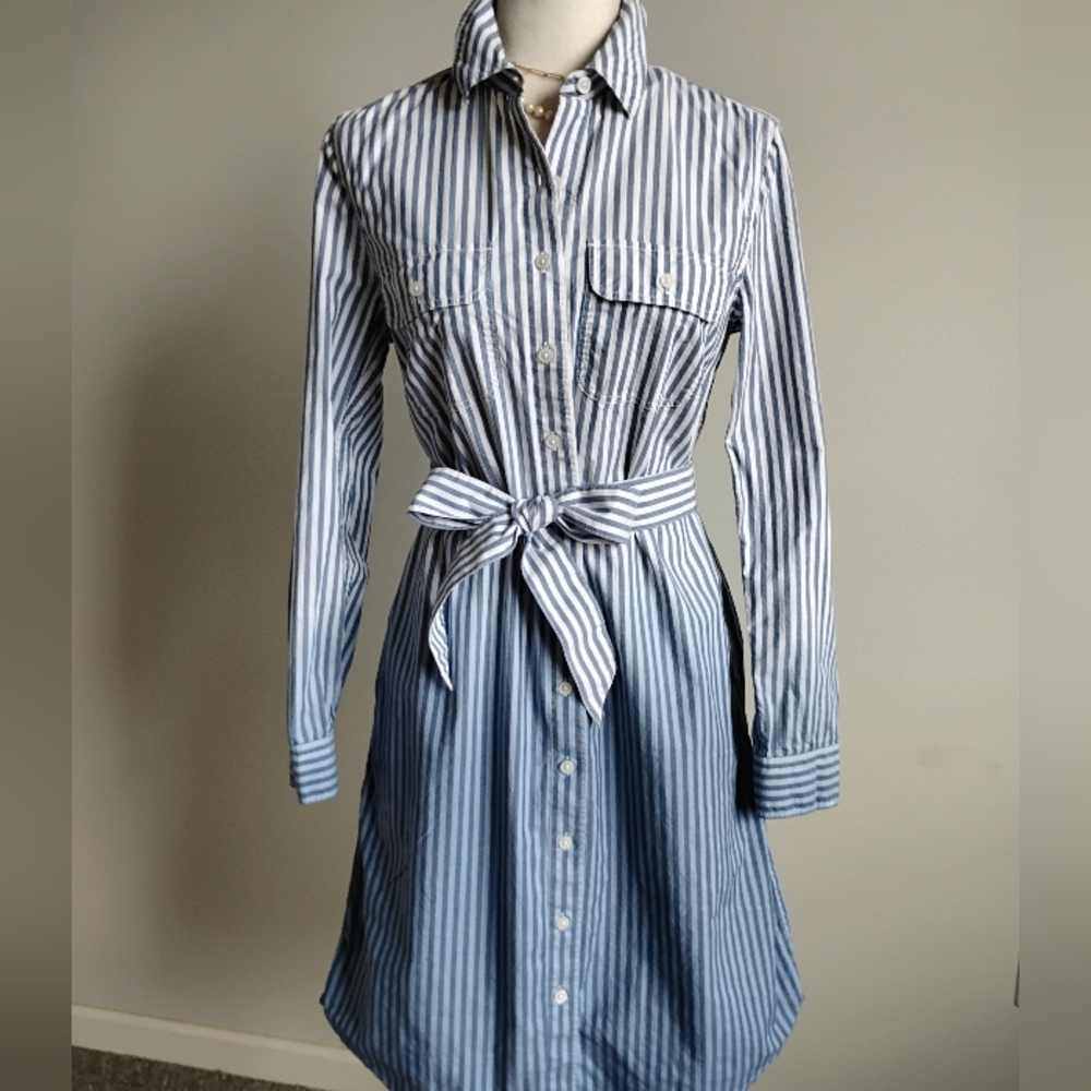 Lands' End Classic Cotton Shirt Dress Ombre Blue Stripe Preppy Size Small - Picture 1 of 17